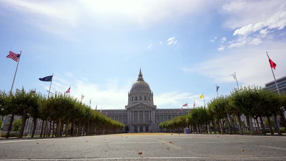 Flags, trees, and a sunny day at the Civic Center in San Francisco, California 01.