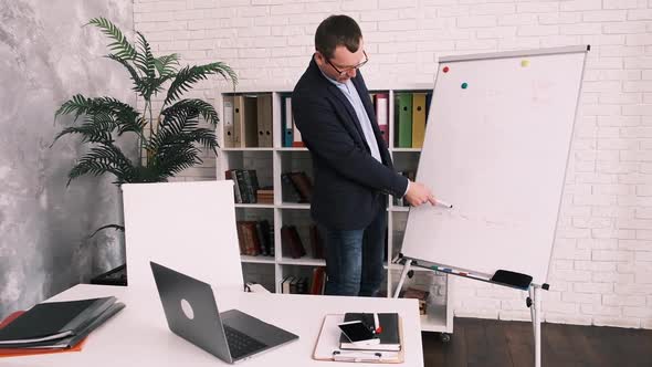 Businessman Conducts a Presentation Online Having a Video Conference