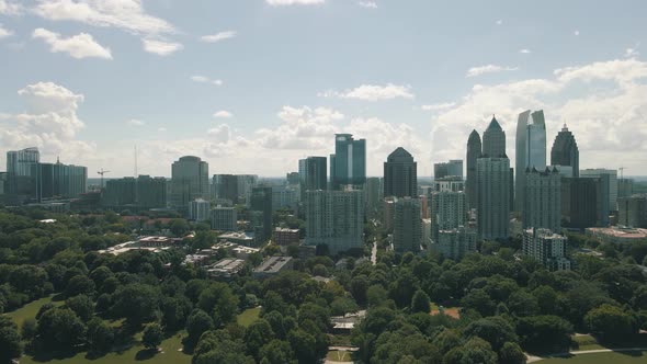 Breathtaking drone footage of Midtown Atlanta and Piedmont Park on a clear sunny day