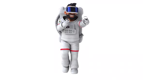 Fun 3D cartoon animation of an asian astronaut