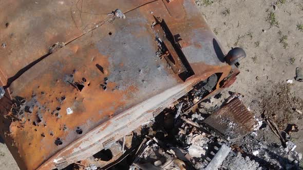 Vertical Video of a Destroyed Military Hardware in Bucha Ukraine