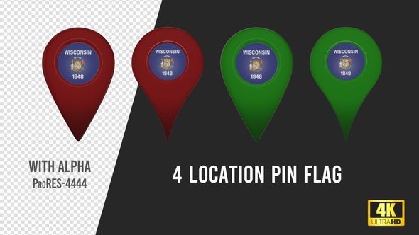 Wisconsin State Flag Location Pins Red And Green