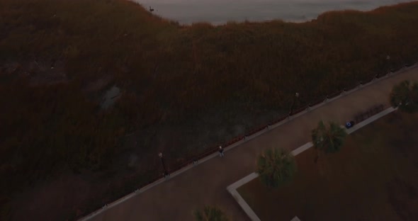 Aerial Flyover of Charleston Harbor at Sunrise