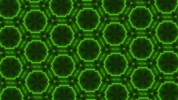 New Green Color Neon Light Abstract Hexagon Mirror Liquid Animated Background