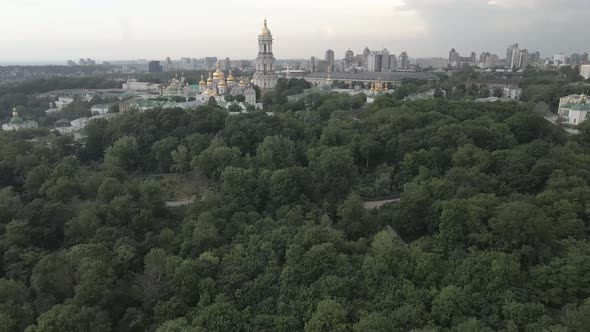 View of Kyiv From Above. Ukraine. Aerial View, Gray, Flat