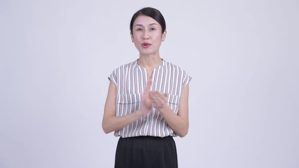 Happy Beautiful Asian Businesswoman Clapping Hands