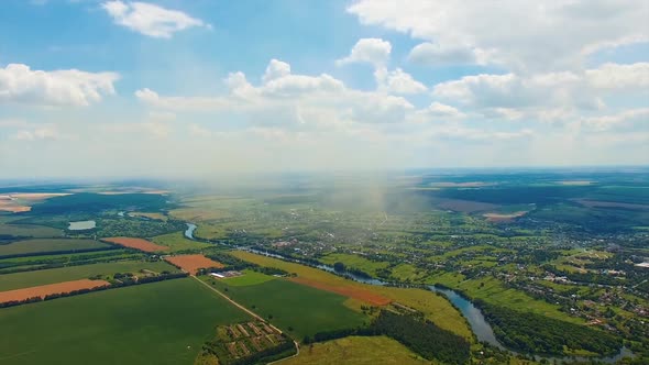 Beautiful natural landscape. Aerial view from the drone of landscape river