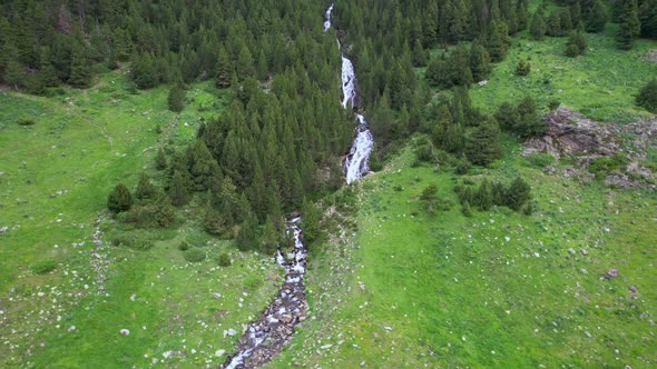 River flowing through forest valley in mountains