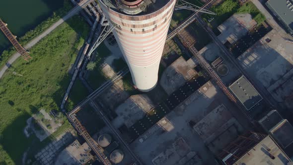 Drone View Industrial Chimney on Power Plant