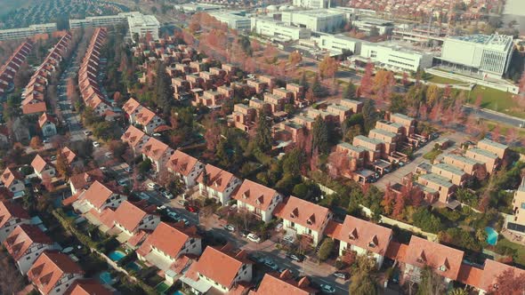 Flying above orange roofs in the suburbs in the middle of quarantine, Chile-4K