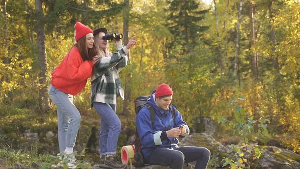 Active Young People Have Fun on Fresh Air in Forest