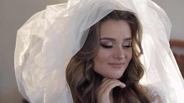 Beautiful, Lovely Bride in Wedding Luxury Dress and Veil. Pretty Gorgeous Woman