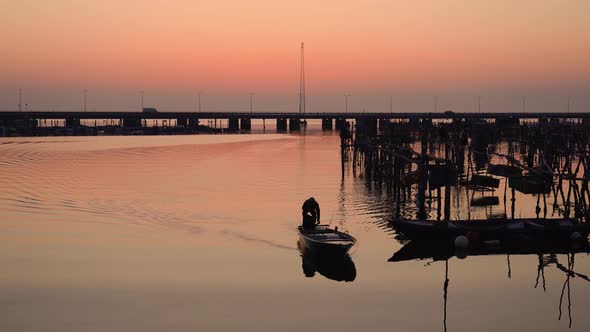 Containers with Fish Hanging on Poles in the Water