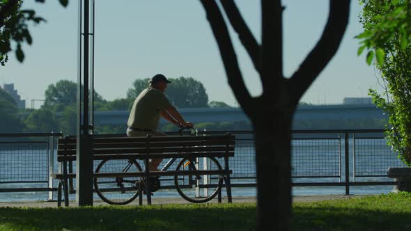 Riding bikes along the riverside