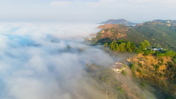 Mountains Nature at Sunrise, Clouds Floating Above Scenic Green Hills at Malibu