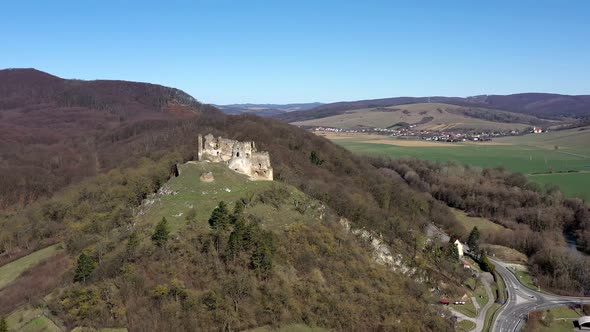 Aerial view of Cicva castle in Sedliska village in Slovakia