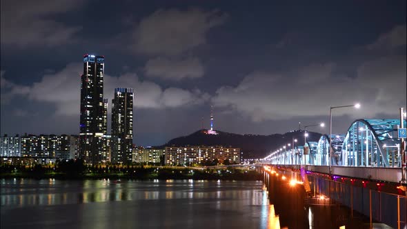 Night City River Bridge Sky