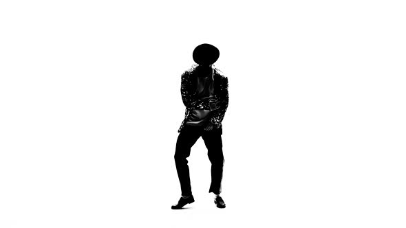 Silhouette of a Young Man Dancer Dancing on White Background.