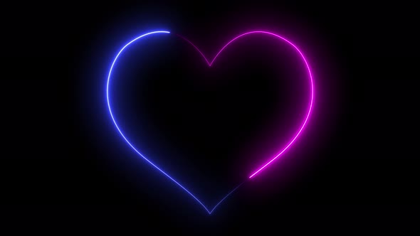 Neon Pink & Blue Heart Shape Frame Overlay Looped V11