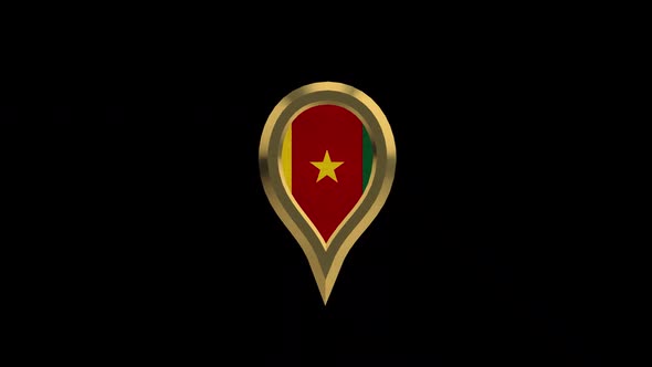 Cameroon Flag 3D Rotating Location Gold Pin Icon