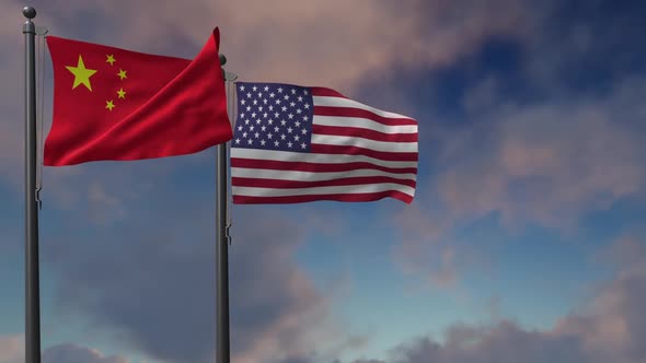 China  Flag Waving Along With The National Flag Of The USA - 2K