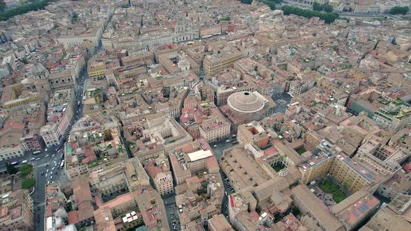 4K Aerial of the colosseum and the center of Rome, Italy.