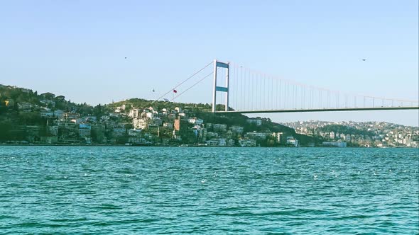 Istanbul Bosphorus Fatih Sultan Mehmet bridge, Timelapse. Bosphorus bridge panorama.