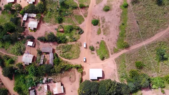 Starting a Journey from African Slum Village, Drone View Top Down