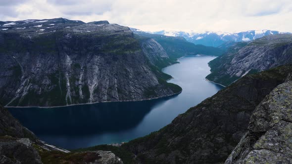 Panoramic view from Trolltunga path in Norway.