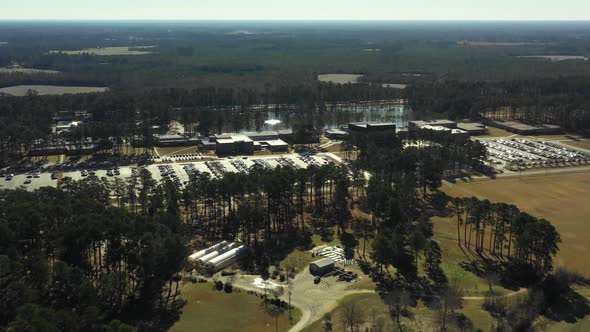 Aerial approach business warehouse buildings