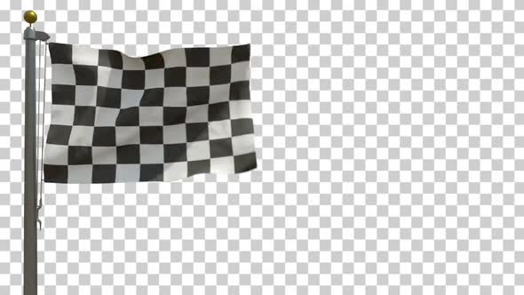 F1 Chequered (Checkered) Flag on Flagpole with Alpha Channel - 4K