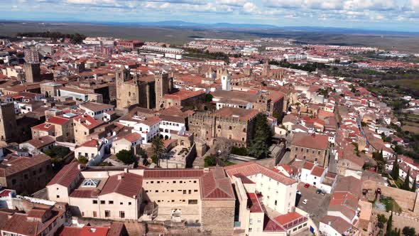 Aerial View of Caceres Unesco World Heritage in Extremadura Spain