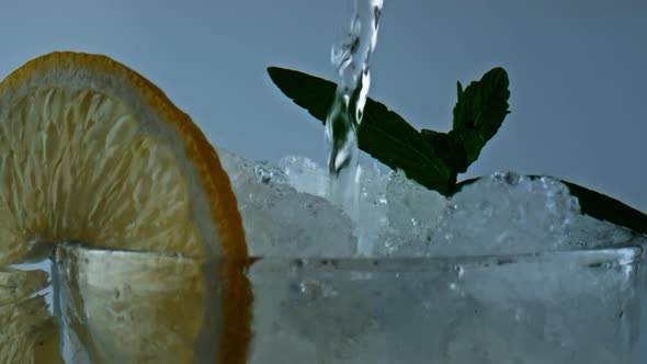 Closeup Water Pouring Lemonade Drink