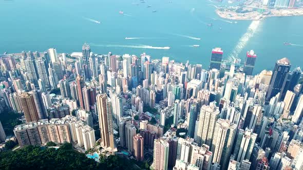 Flying Over Hong Kong Cityscape