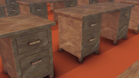A Lot Of Wooden Desks In A Row 4k alt