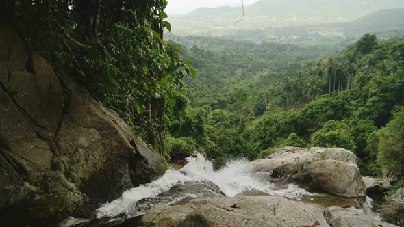 Thailand Waterfall on Koh Samui Island, Beautiful Tropical Scenery and Amazing Green Nature Rainfore