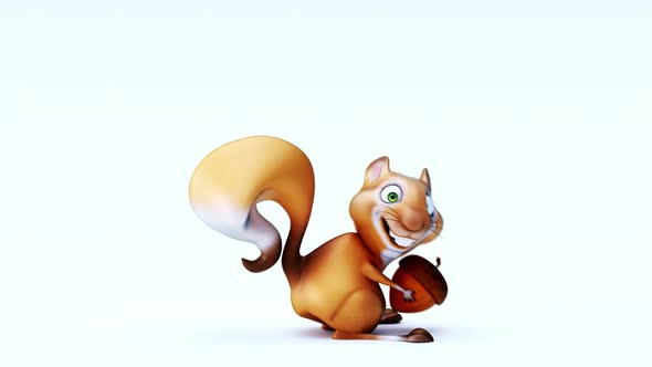 4K fun 3D cartoon squirrel with a nut