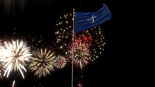 NATO Flag With Fireworks  