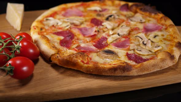 Classic Italian Pizza with Ham and Mushrooms