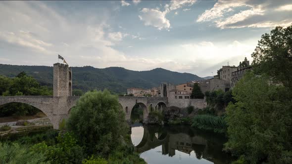 The Bridge and River Fluvia at Besalu Girona Catalonia Spain