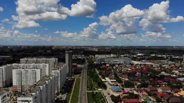 Flying over a residential area.