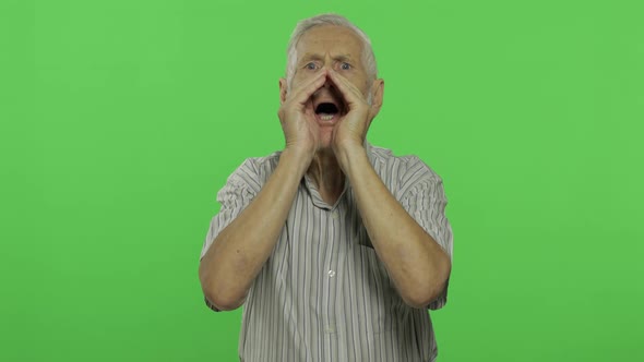 Senior Man Shout. Handsome Old Man on Chroma Key Background