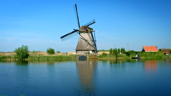 Windmills at Kinderdijk in Holland in Netherlands