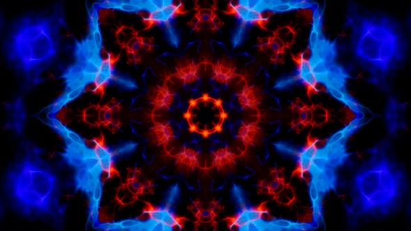 Fractal Red and Blue Kaleidoscope Fire Background Loop 4K 06