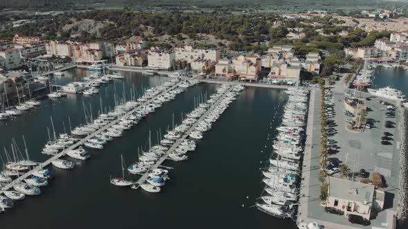 Aerial Drone View of Marina for Boats and Tourist Yachts