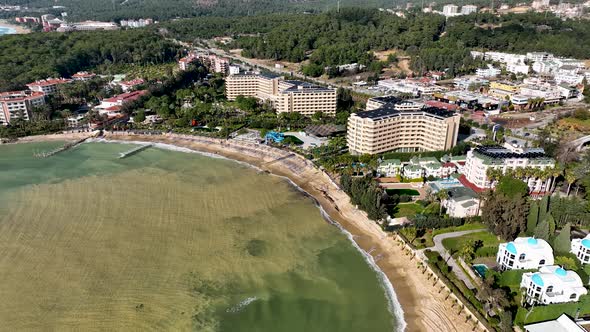 Hotels on the beach aerial view Turkey Alanya 4 K