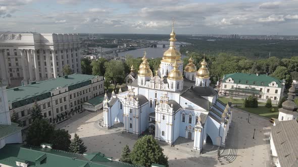 Kyiv. Ukraine: St. Michael's Golden-Domed Monastery. Aerial View. Flat, Gray