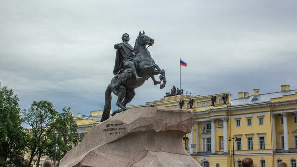 Monument of Russian Emperor Peter the Great Known As The Bronze Horseman Timelapse Hyperlapse Saint