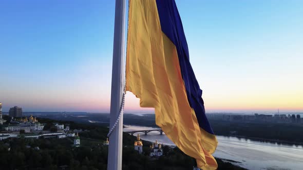 Kyiv - National Flag of Ukraine By Day. Aerial View. Kiev