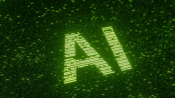 Green AI or ARTIFICIAL INTELLIGENCE Text Made with Flying Particles